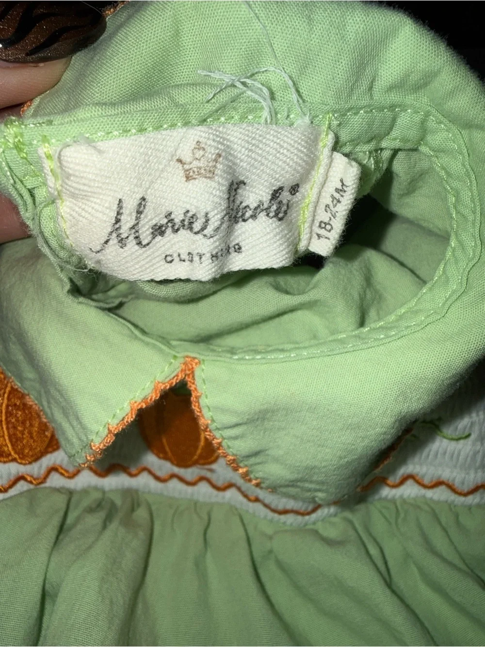 Marie Nicole Girls Light Green Pumpkin Smocked Short Set Cotton 18-24m